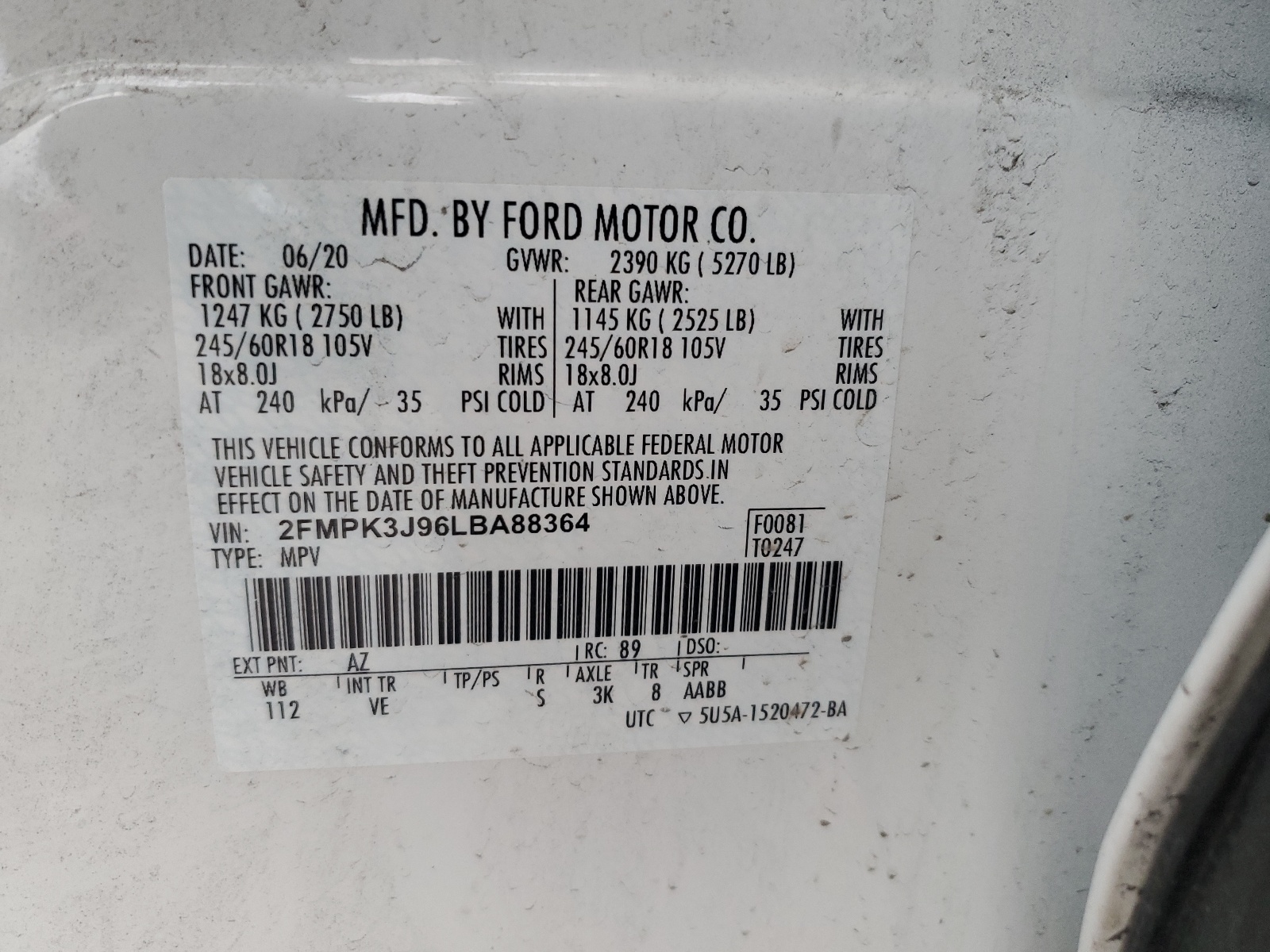 2FMPK3J96LBA88364 2020 Ford Edge Sel