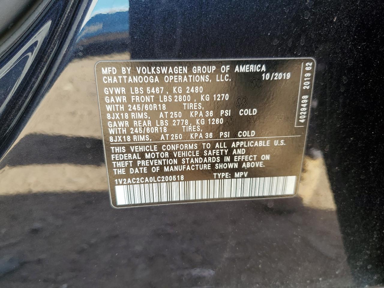 1V2AC2CA0LC200518 2020 Volkswagen Atlas Cross Sport S