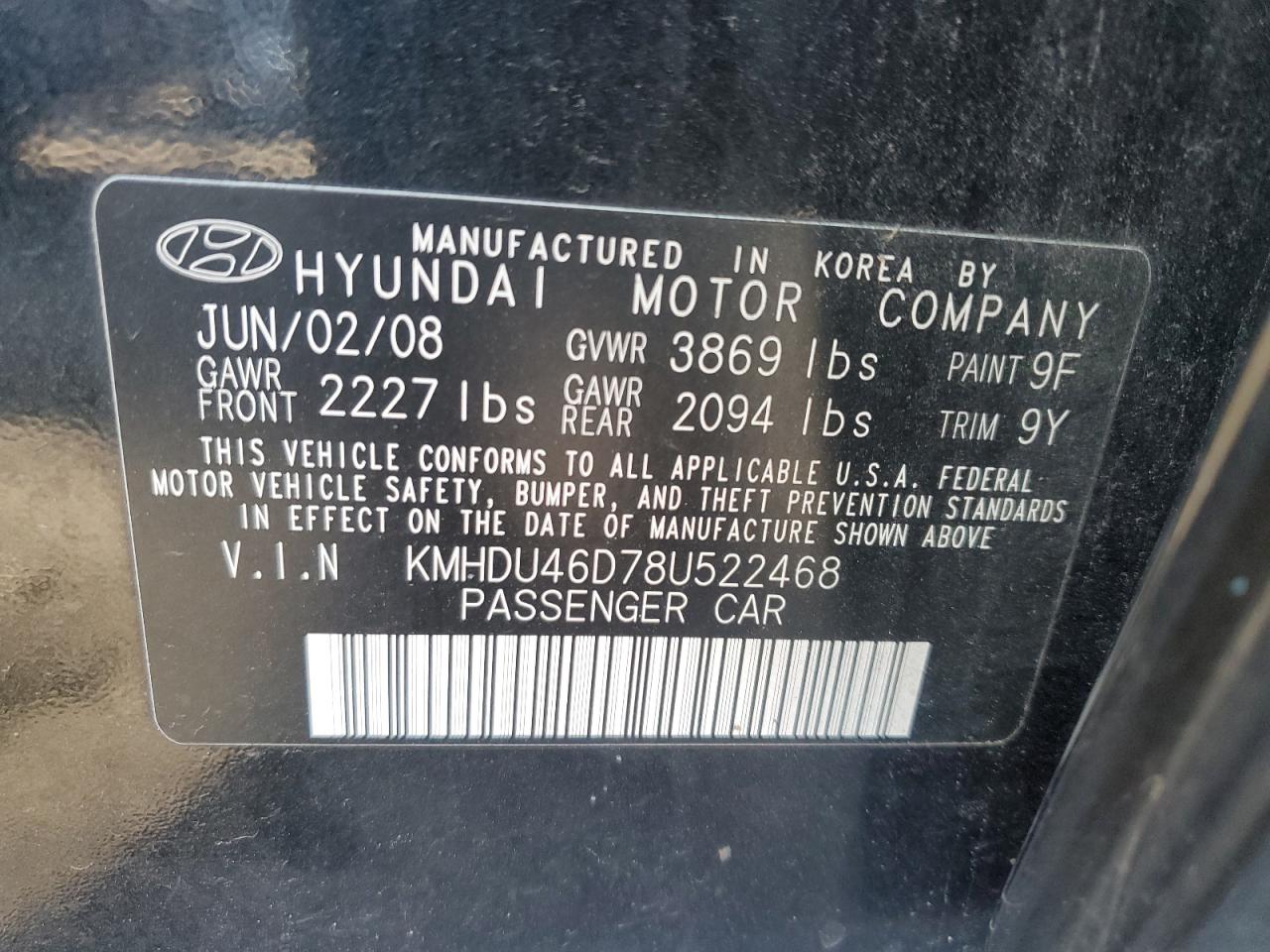 KMHDU46D78U522468 2008 Hyundai Elantra Gls