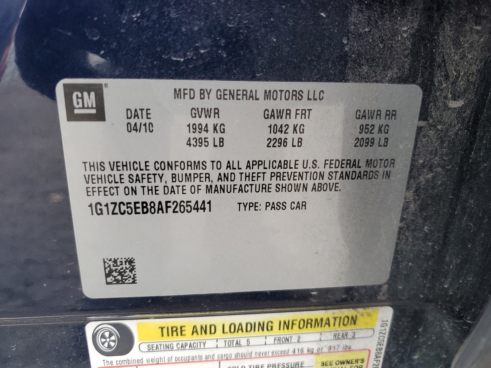 1G1ZC5EB8AF265441 2010 Chevrolet Malibu 1Lt