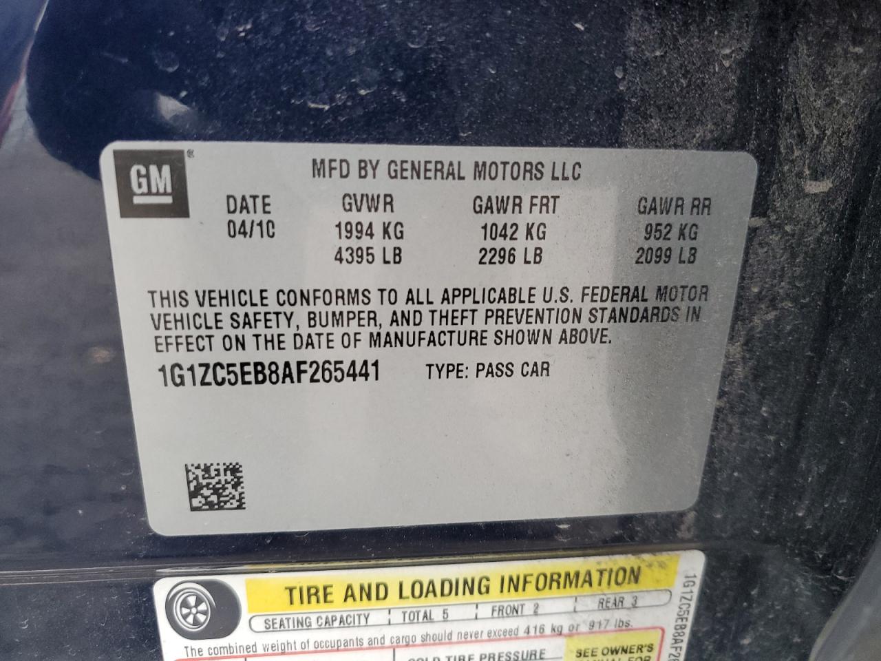 2010 Chevrolet Malibu 1Lt VIN: 1G1ZC5EB8AF265441 Lot: 46796164