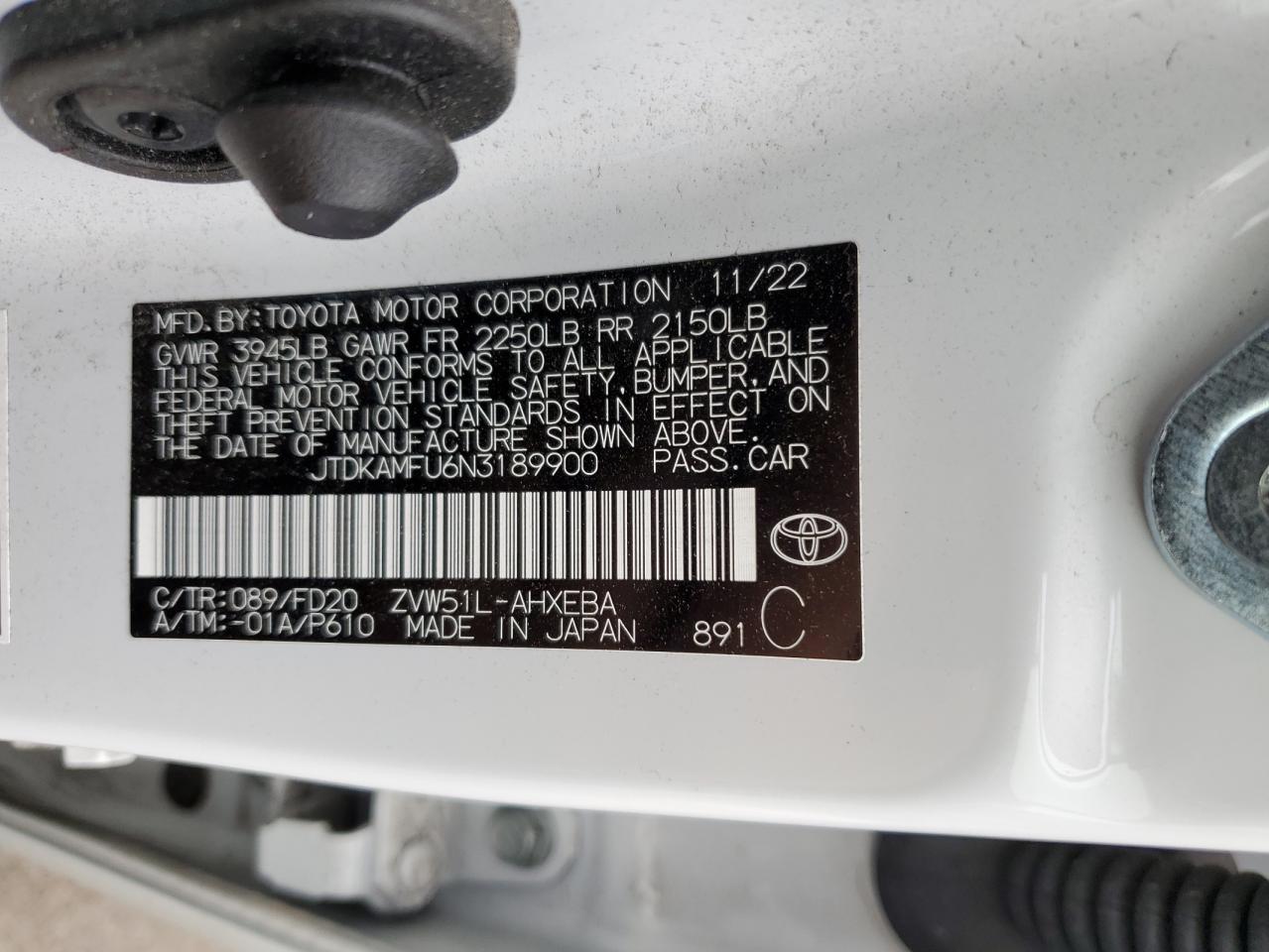 2022 Toyota Prius Night Shade VIN: JTDKAMFU6N3189900 Lot: 46922694