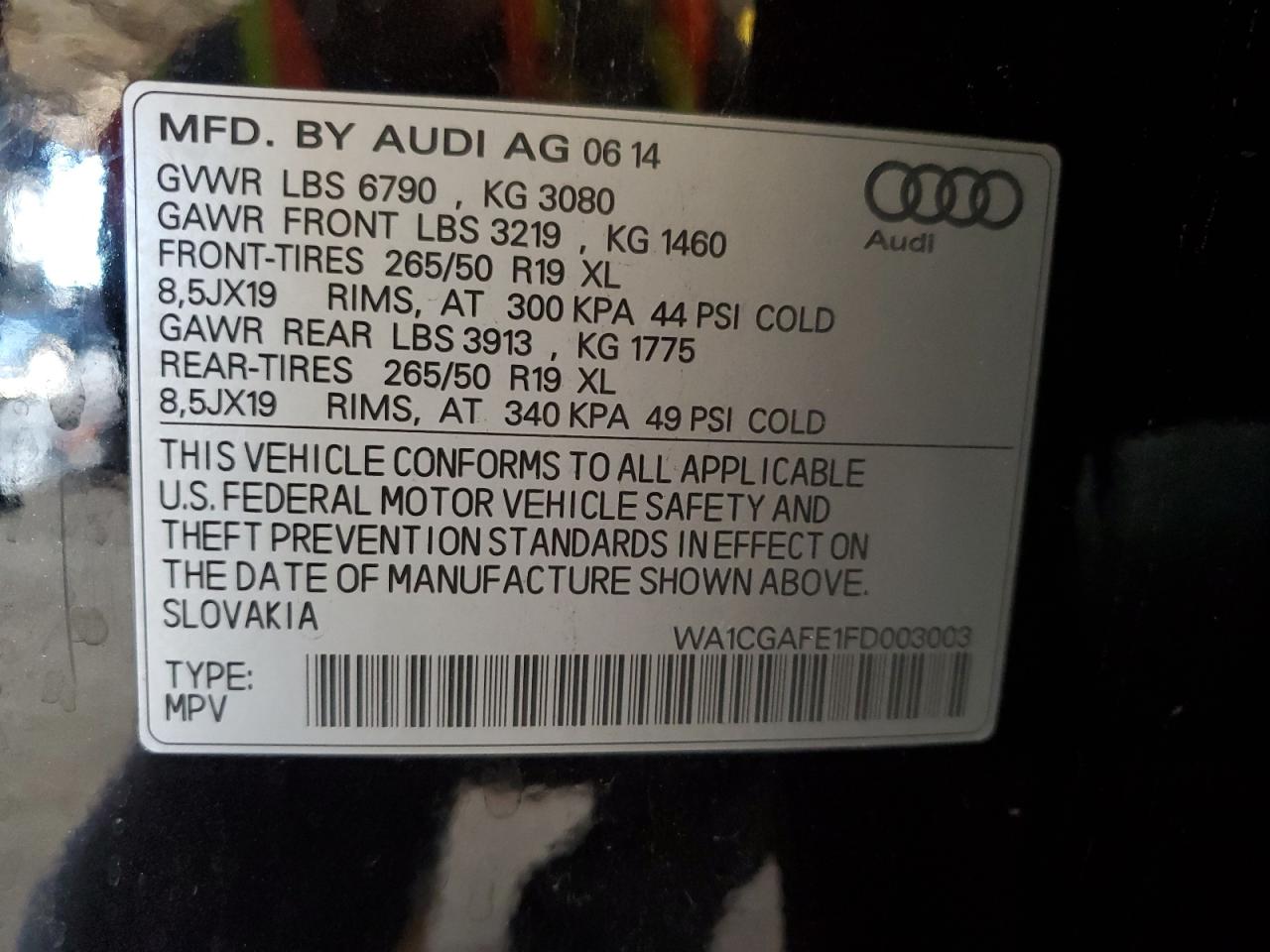 WA1CGAFE1FD003003 2015 Audi Q7 Premium