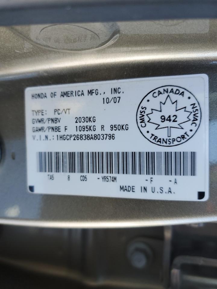 1HGCP26838A803796 2008 Honda Accord Exl