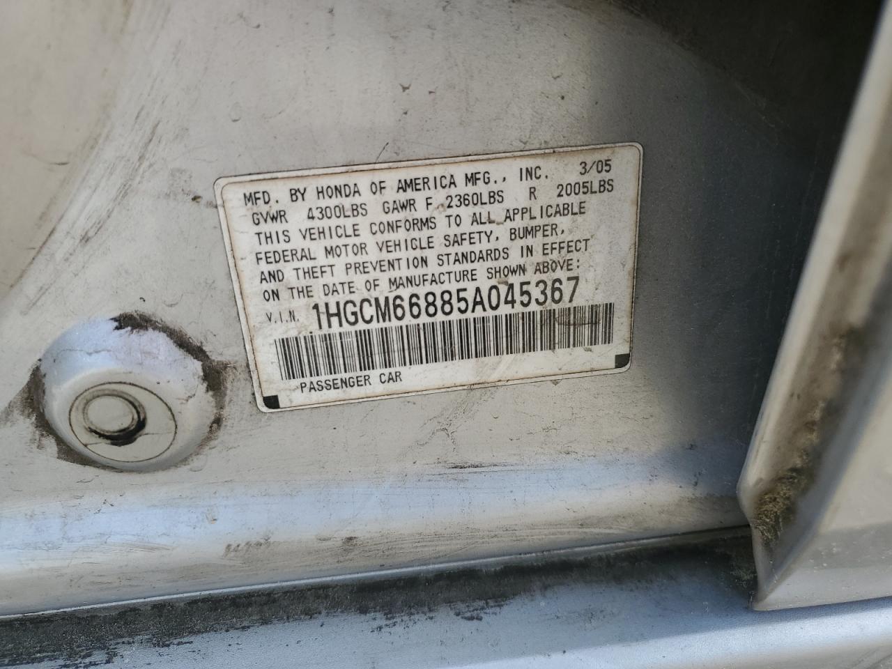2005 Honda Accord Ex VIN: 1HGCM66885A045367 Lot: 64886364