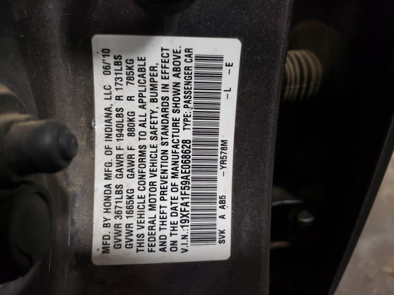 19XFA1F59AE068628 2010 Honda Civic Lx