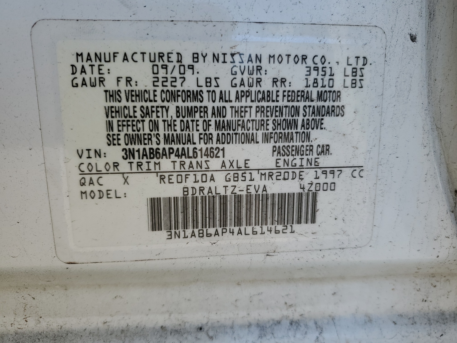 3N1AB6AP4AL614621 2010 Nissan Sentra 2.0