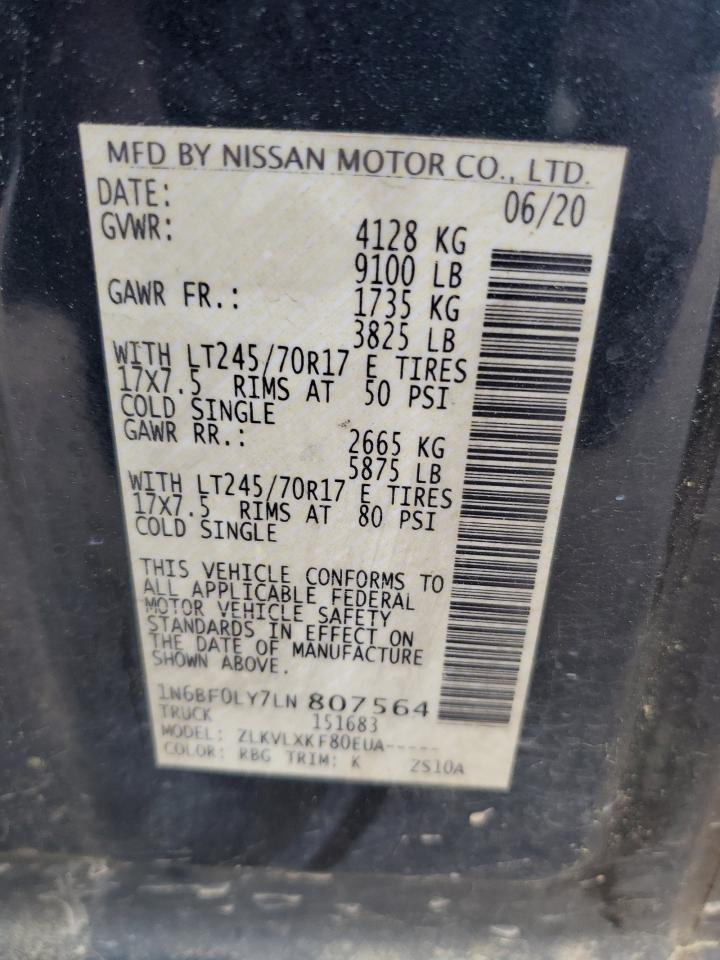 1N6BF0LY7LN807564 2020 Nissan Nv 2500 S