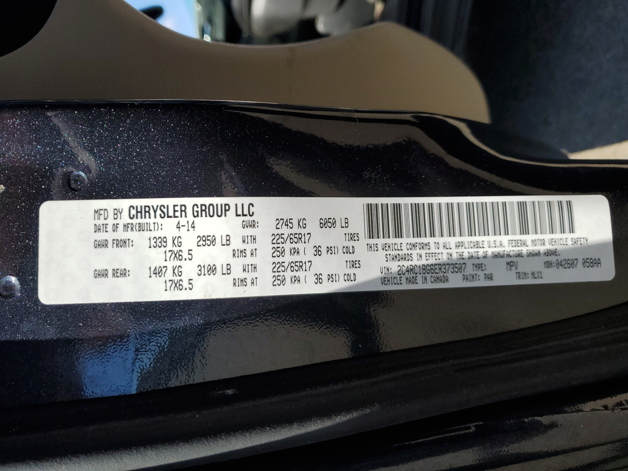 2C4RC1BG6ER373507 2014 Chrysler Town & Country Touring