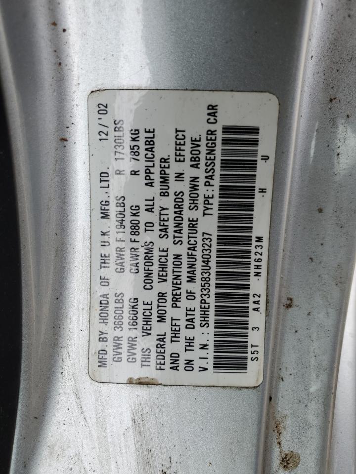 SHHEP33583U403237 2003 Honda Civic Si