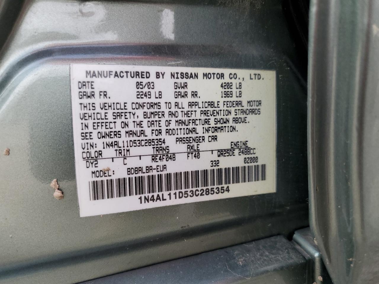 2003 Nissan Altima Base VIN: 1N4AL11D53C285354 Lot: 71409894
