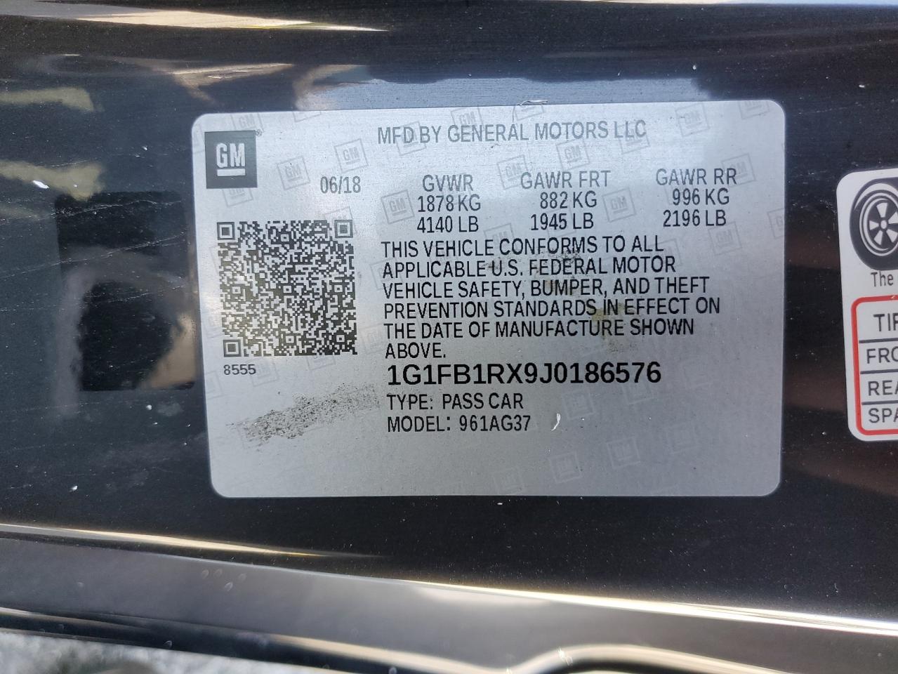 1G1FB1RX9J0186576 2018 Chevrolet Camaro Lt