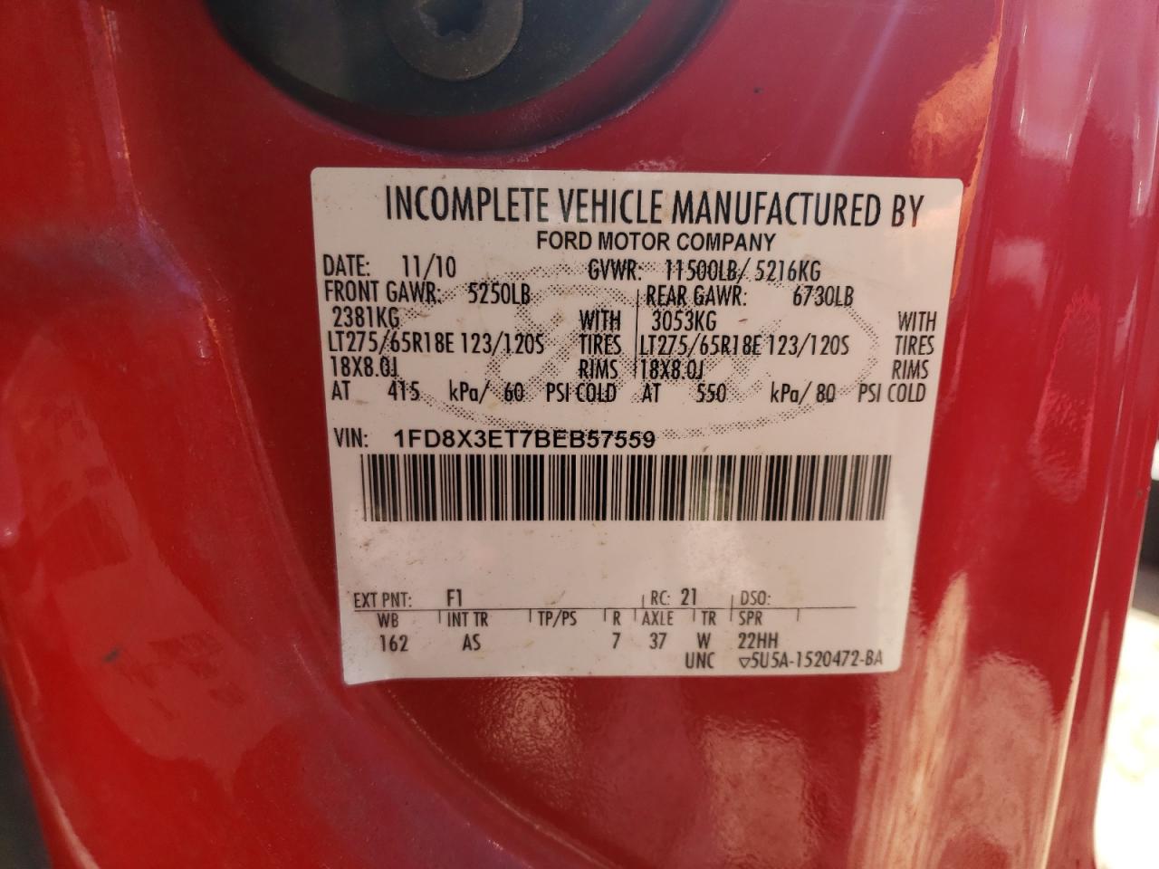 2011 Ford F350 Super Duty VIN: 1FD8X3ET7BEB57559 Lot: 45195934