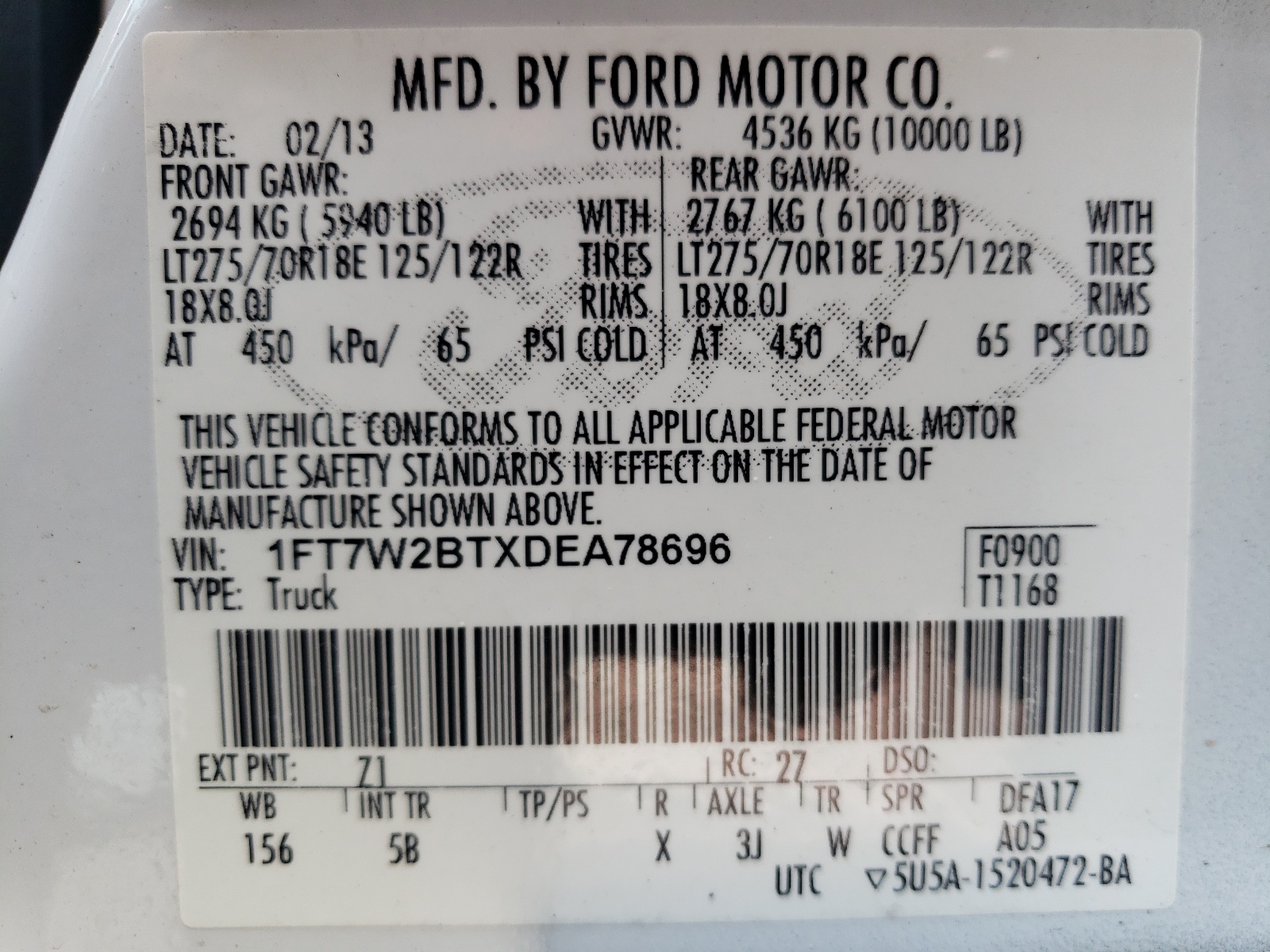 1FT7W2BTXDEA78696 2013 Ford F250 Super Duty