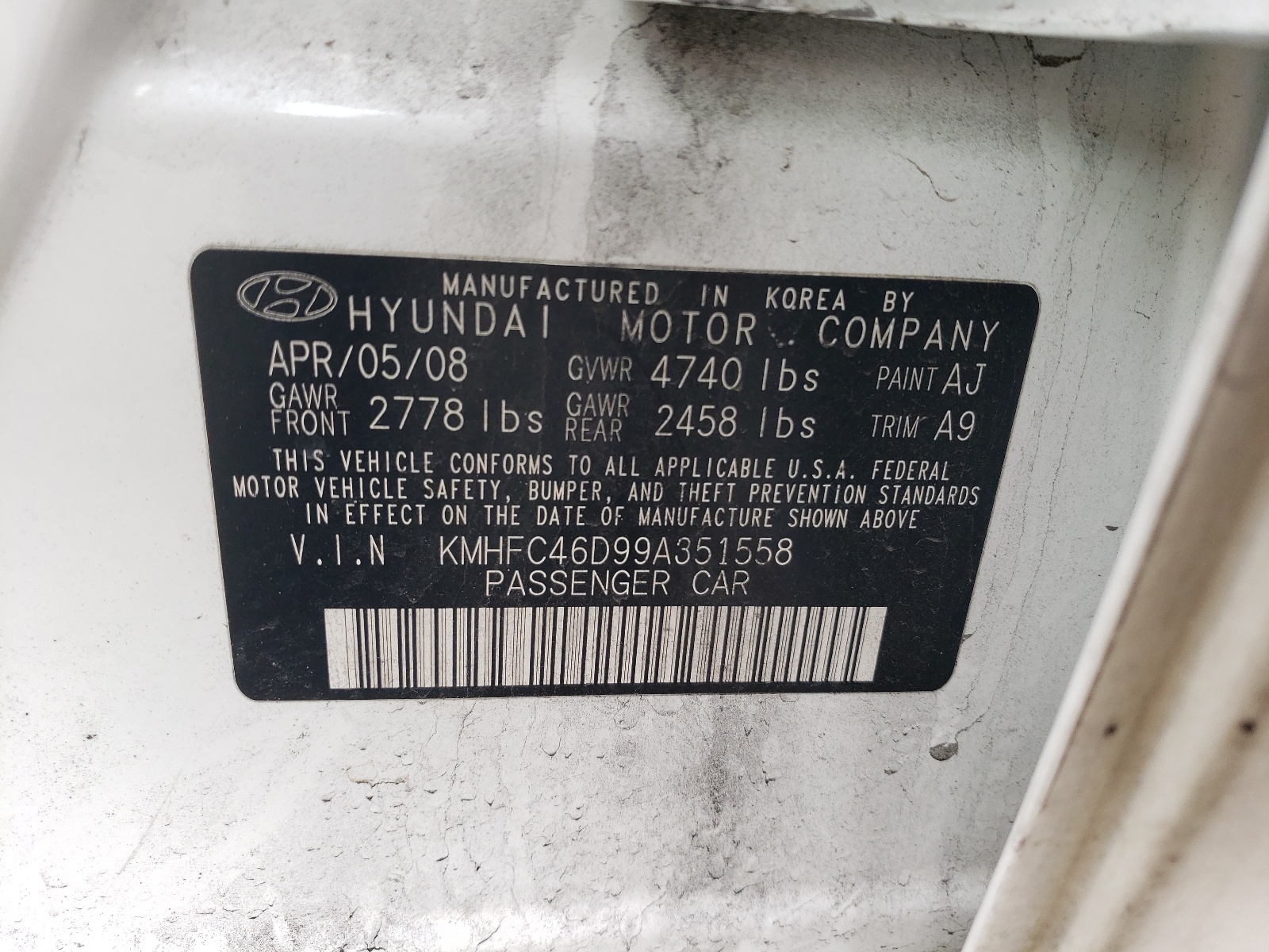 KMHFC46D99A351558 2009 Hyundai Azera Gls