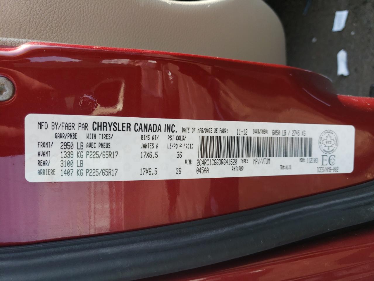 2013 Chrysler Town & Country Touring L VIN: 2C4RC1CG6DR641520 Lot: 46563794