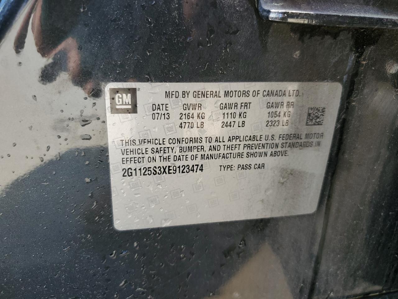 2014 Chevrolet Impala Lt VIN: 2G1125S3XE9123474 Lot: 47595644