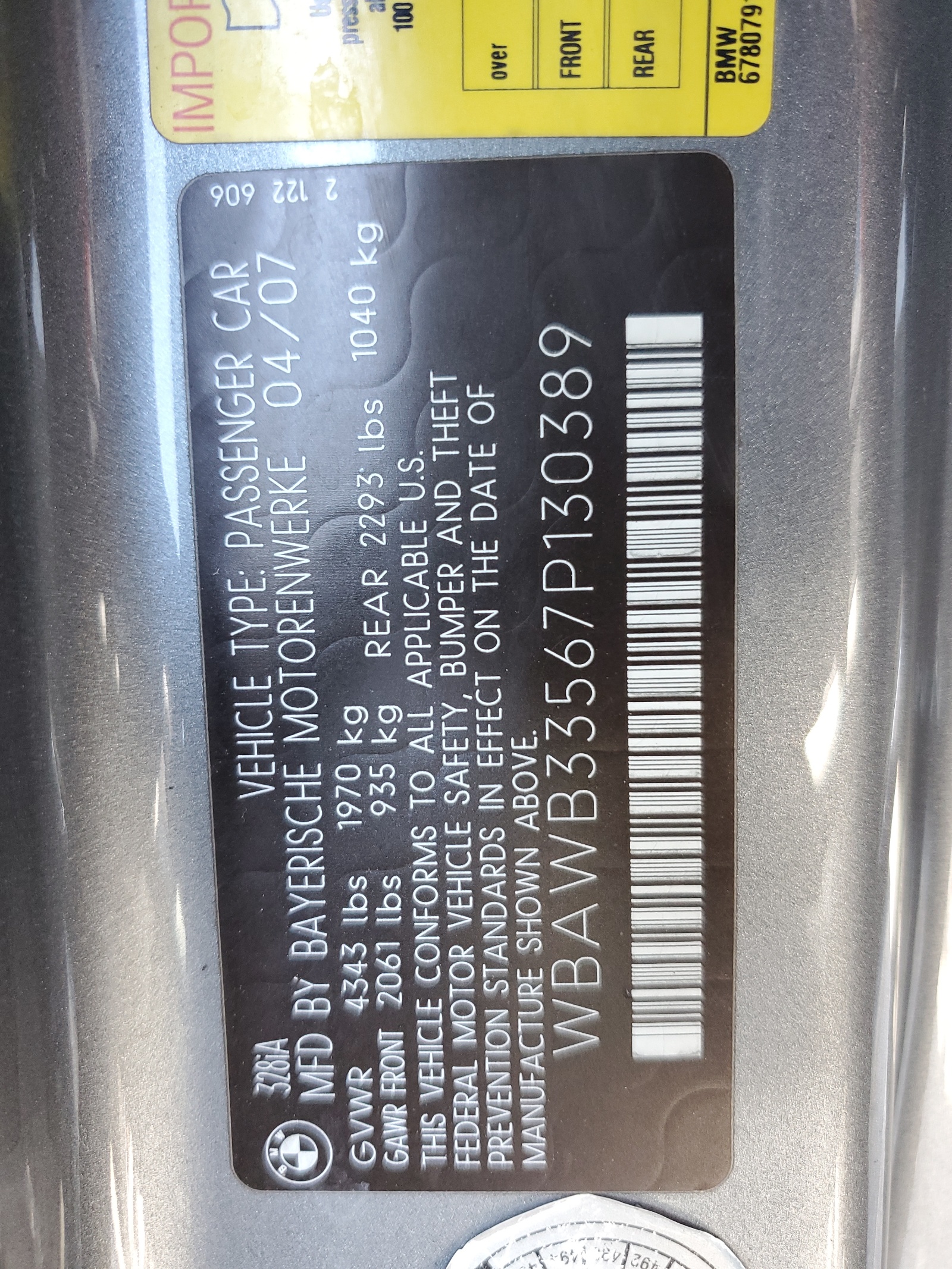 WBAWB33567P130389 2007 BMW 328 I