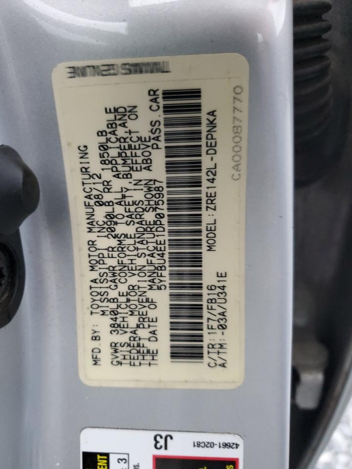 5YFBU4EE1DP075987 2013 Toyota Corolla Base