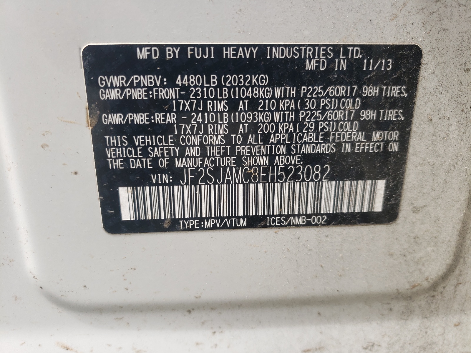 JF2SJAMC8EH523082 2014 Subaru Forester 2.5I Touring