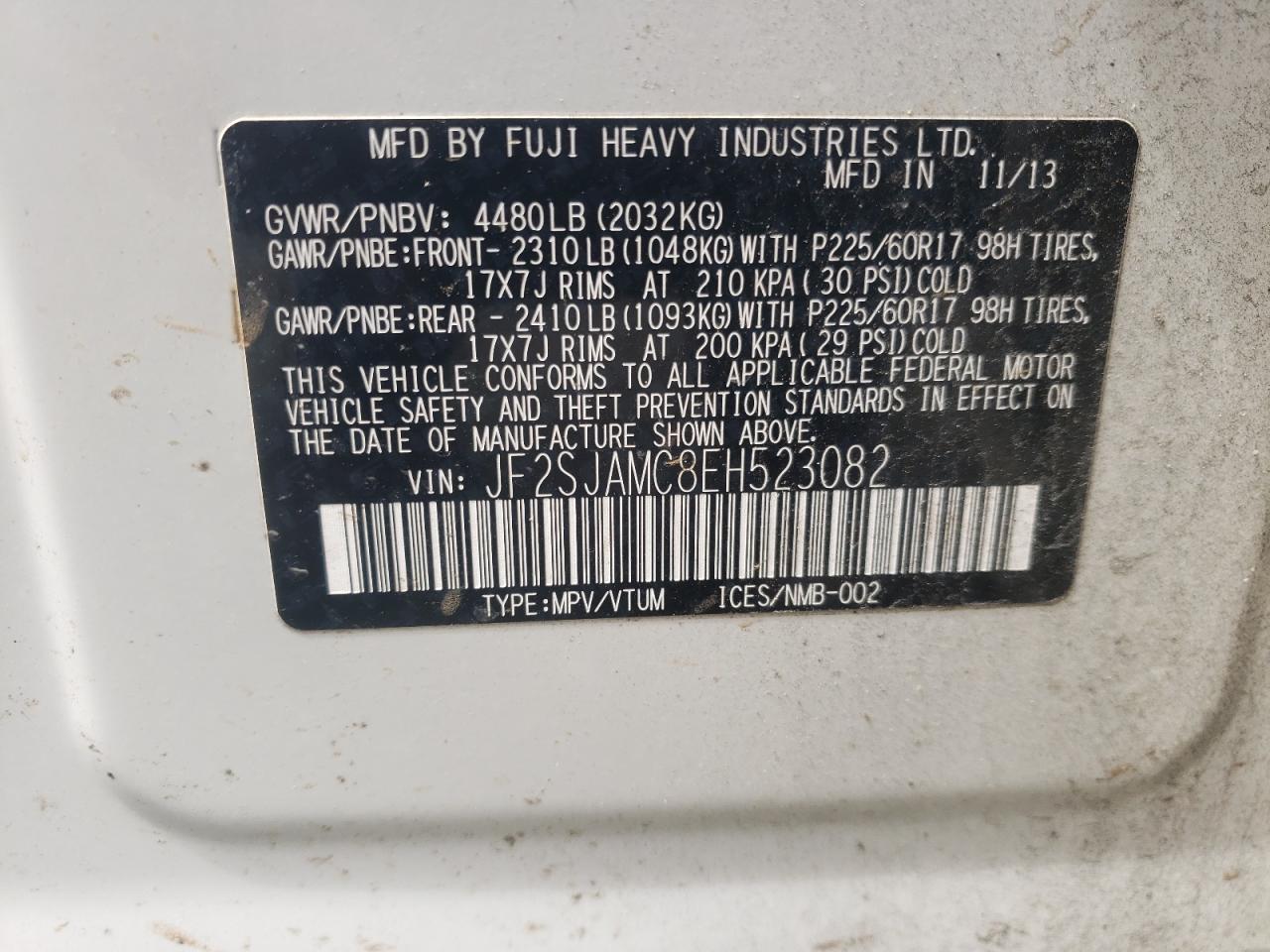 2014 Subaru Forester 2.5I Touring VIN: JF2SJAMC8EH523082 Lot: 47707144