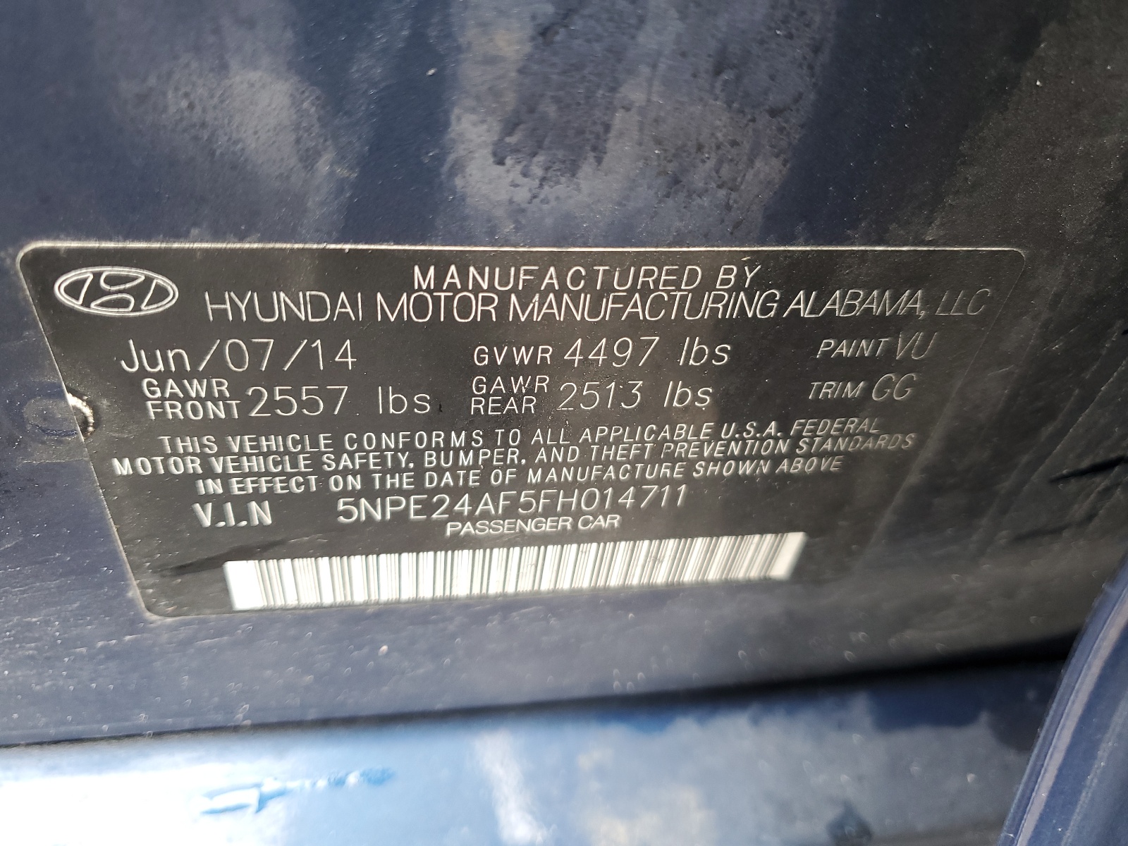 5NPE24AF5FH014711 2015 Hyundai Sonata Se