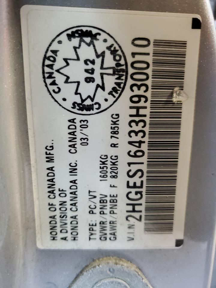 2003 Honda Civic Dx VIN: 2HGES16433H930010 Lot: 47666814