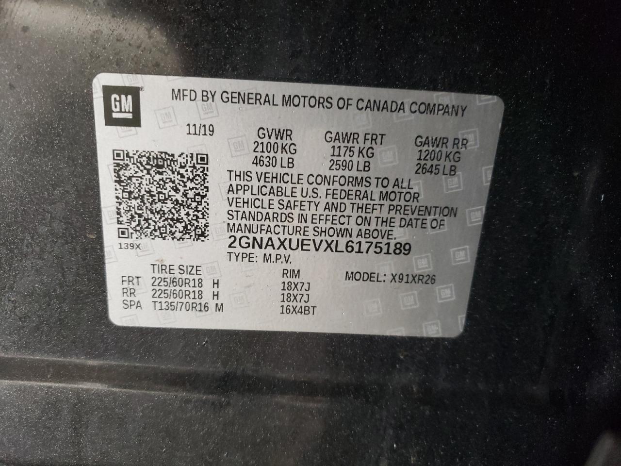 2GNAXUEVXL6175189 2020 CHEVROLET EQUINOX - Image 12