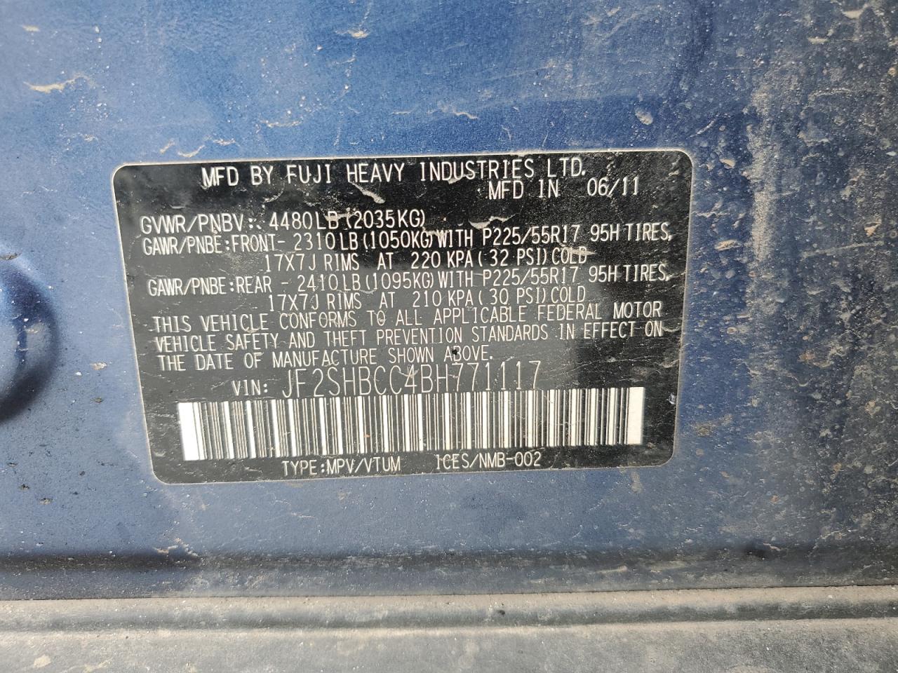 2011 Subaru Forester 2.5X Premium VIN: JF2SHBCC4BH771117 Lot: 44917084