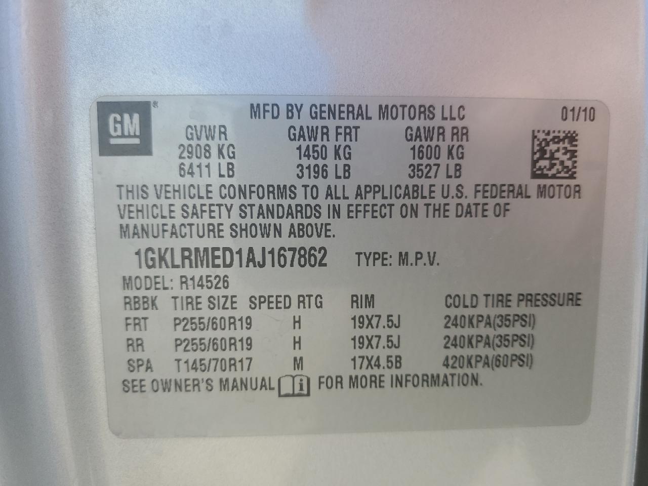 1GKLRMED1AJ167862 2010 GMC Acadia Slt-1