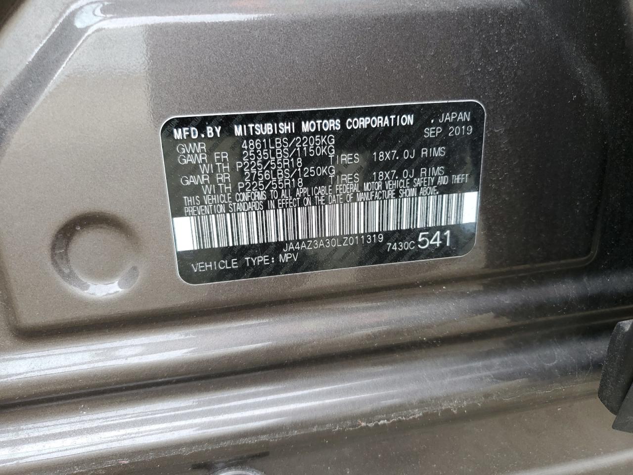 2020 Mitsubishi Outlander Se VIN: JA4AZ3A30LZ011319 Lot: 46963854