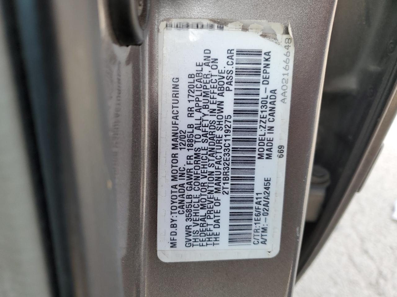 2003 Toyota Corolla Ce VIN: 2T1BR32E33C119275 Lot: 46531224