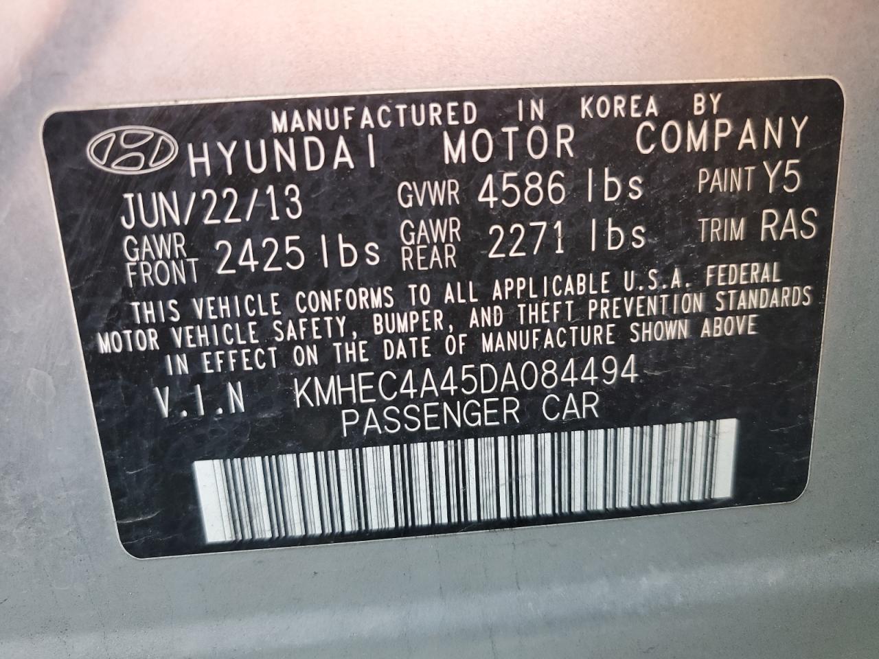 2013 Hyundai Sonata Hybrid VIN: KMHEC4A45DA084494 Lot: 46787794