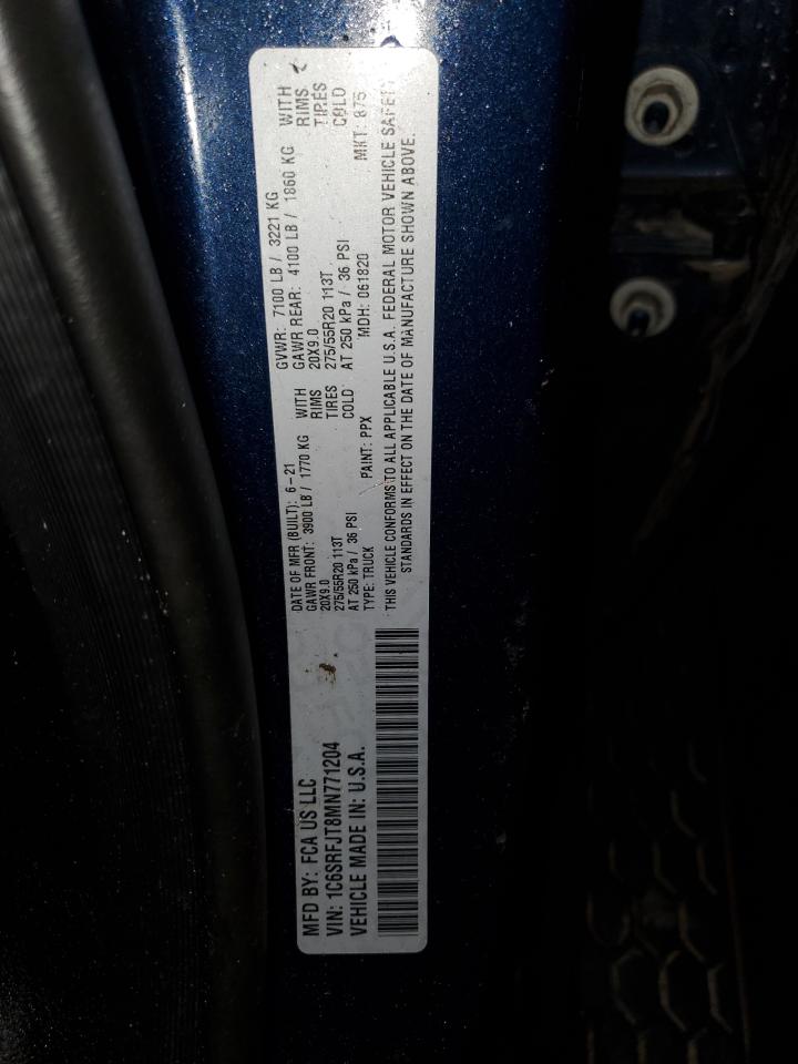 2021 Ram 1500 Laramie VIN: 1C6SRFJT8MN771204 Lot: 48499254