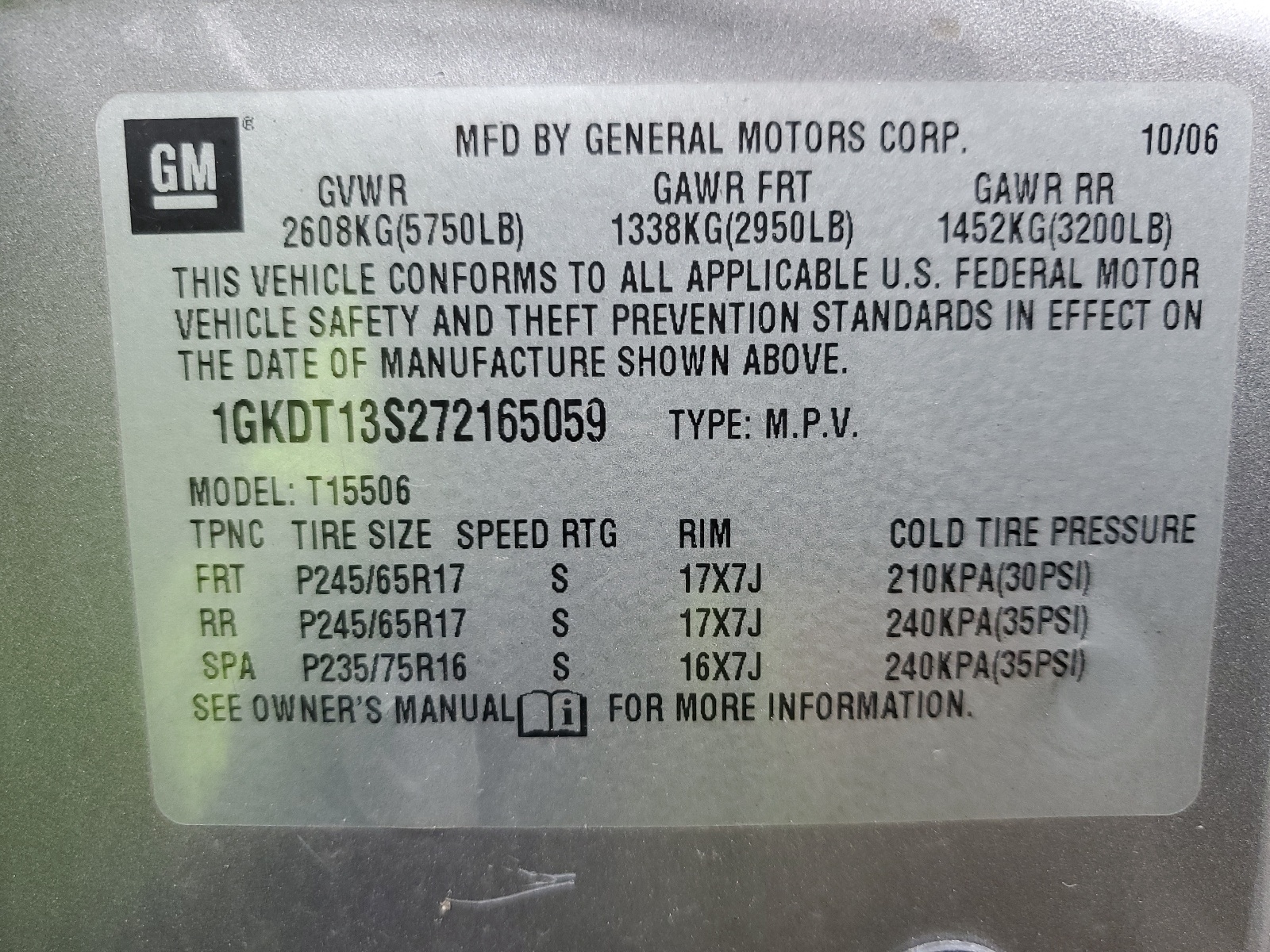 1GKDT13S272165059 2007 GMC Envoy