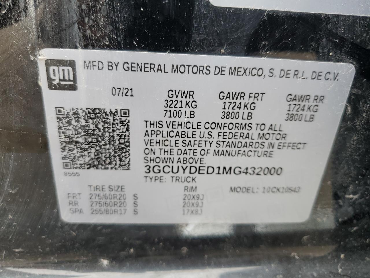 3GCUYDED1MG432000 2021 Chevrolet Silverado K1500 Lt