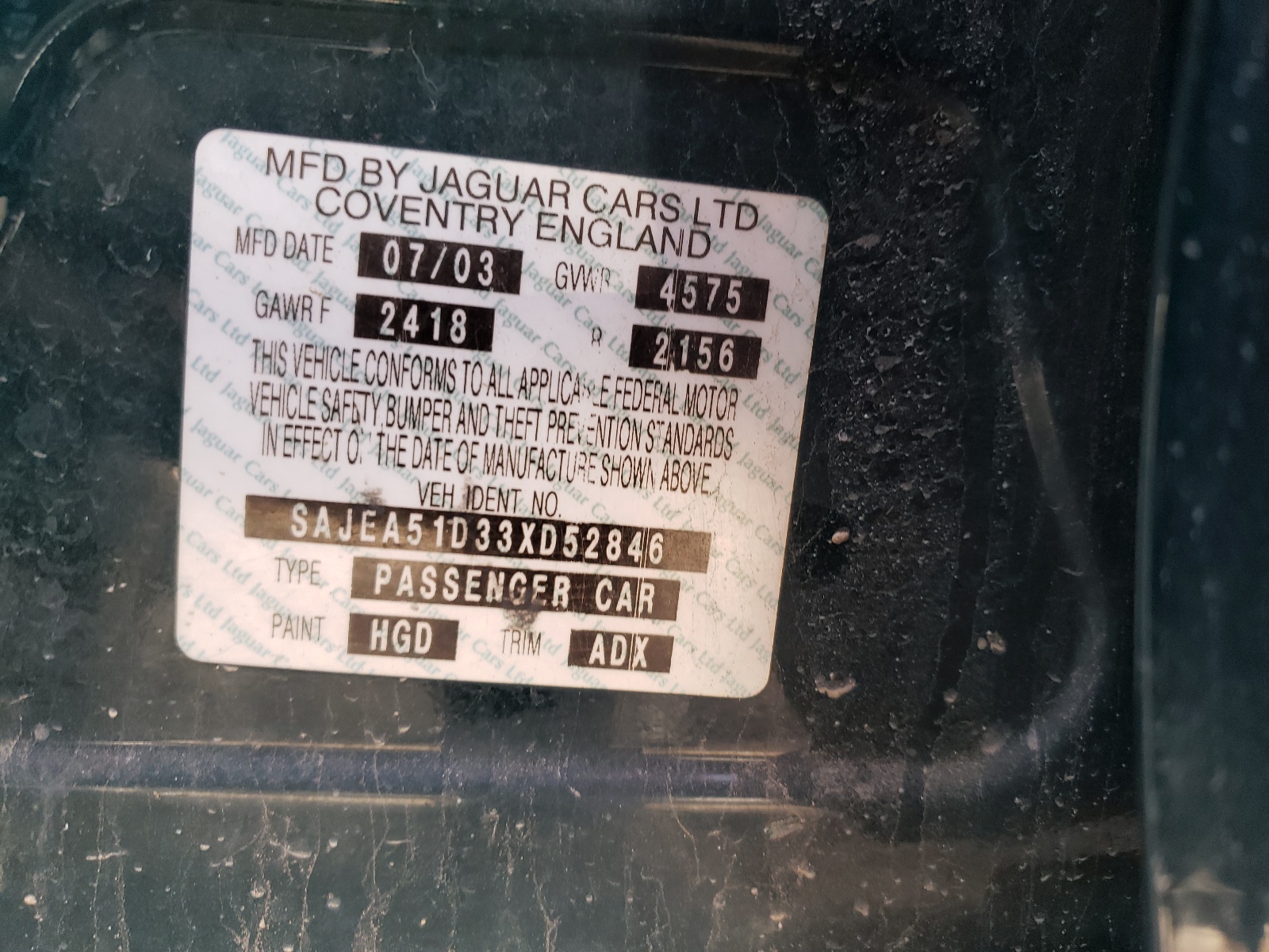 SAJEA51D33XD52846 2003 Jaguar X-Type 2.5