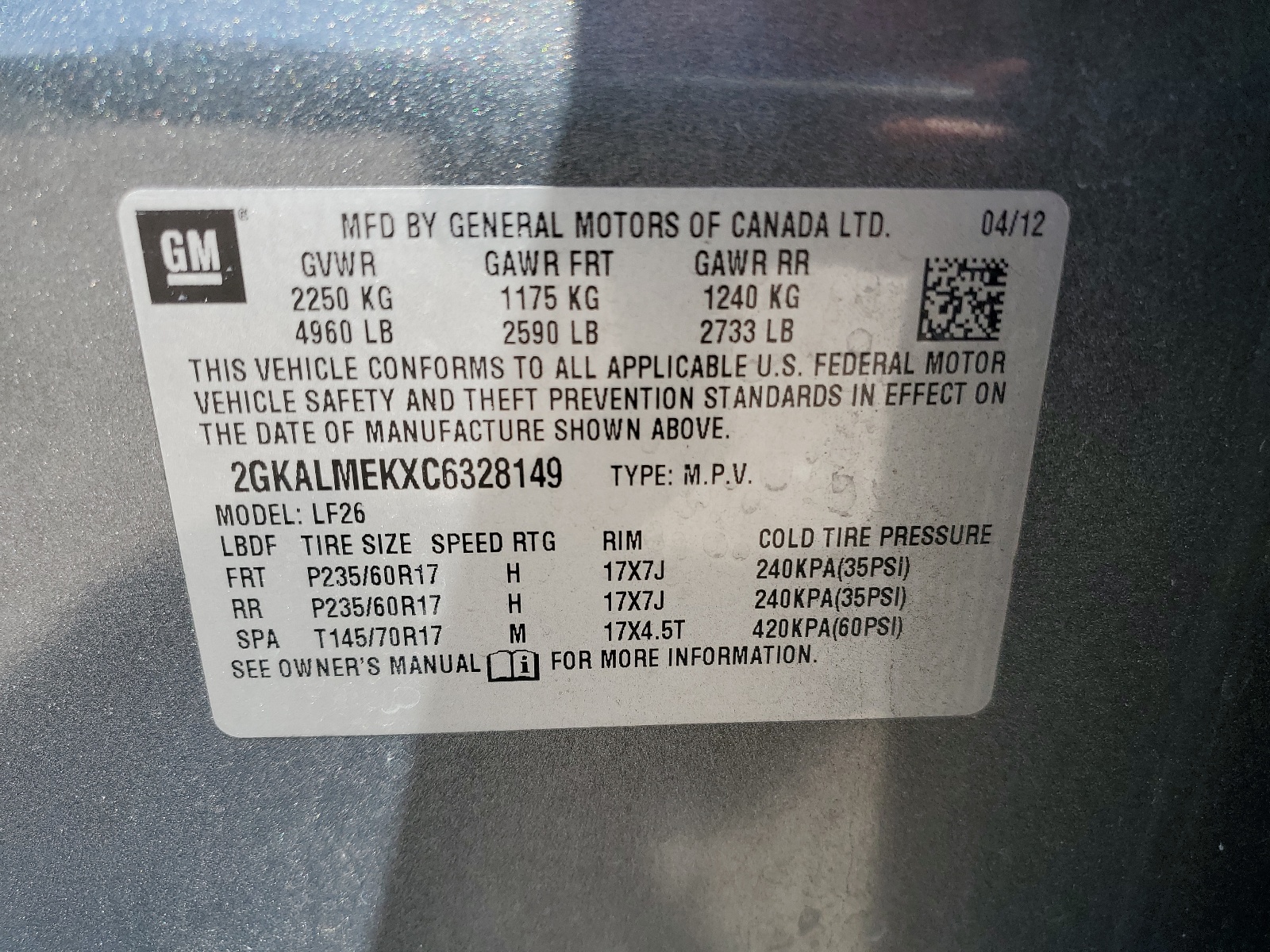 2GKALMEKXC6328149 2012 GMC Terrain Sle