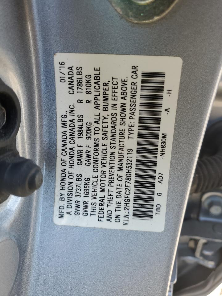 2HGFC2F78GH532119 2016 Honda Civic Ex