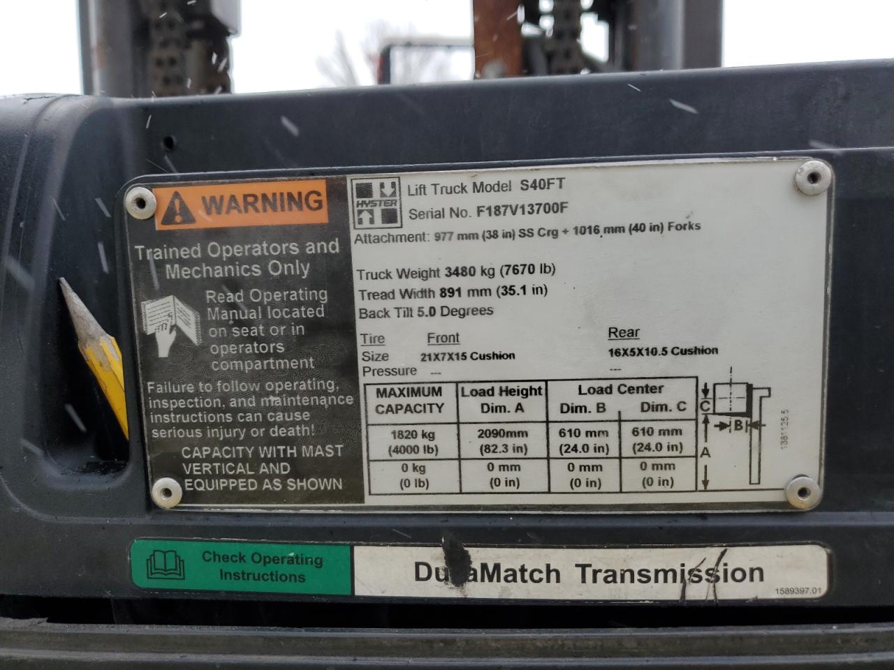 F187V13700F 2008 Hyst Forklift