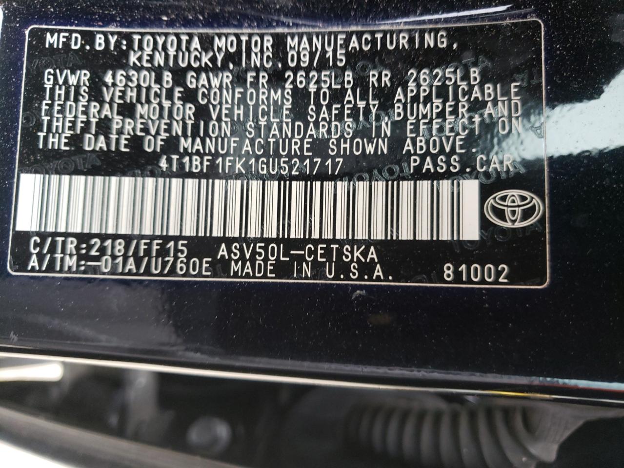 4T1BF1FK1GU521717 2016 Toyota Camry Le