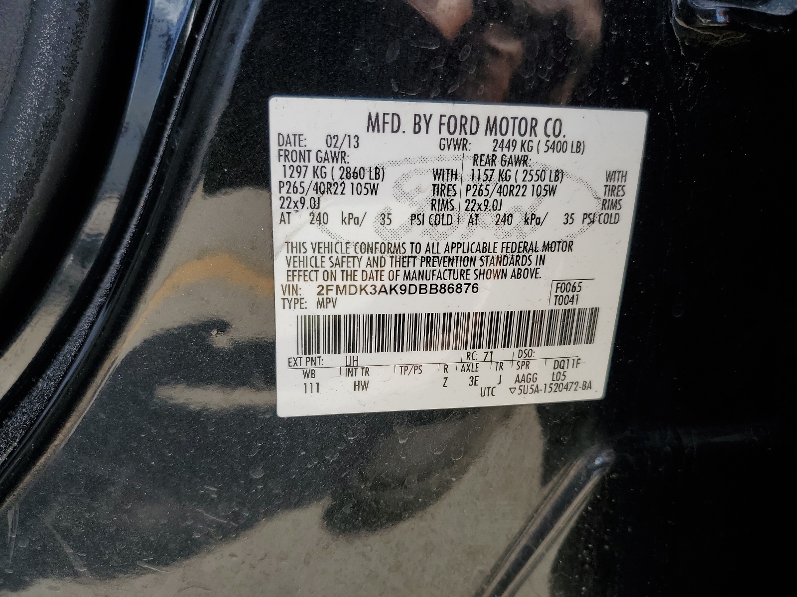 2FMDK3AK9DBB86876 2013 Ford Edge Sport