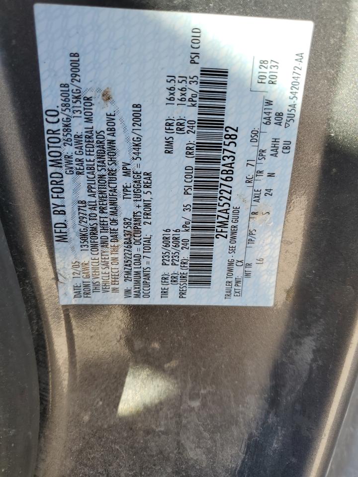 2FMZA52276BA37582 2006 Ford Freestar Sel