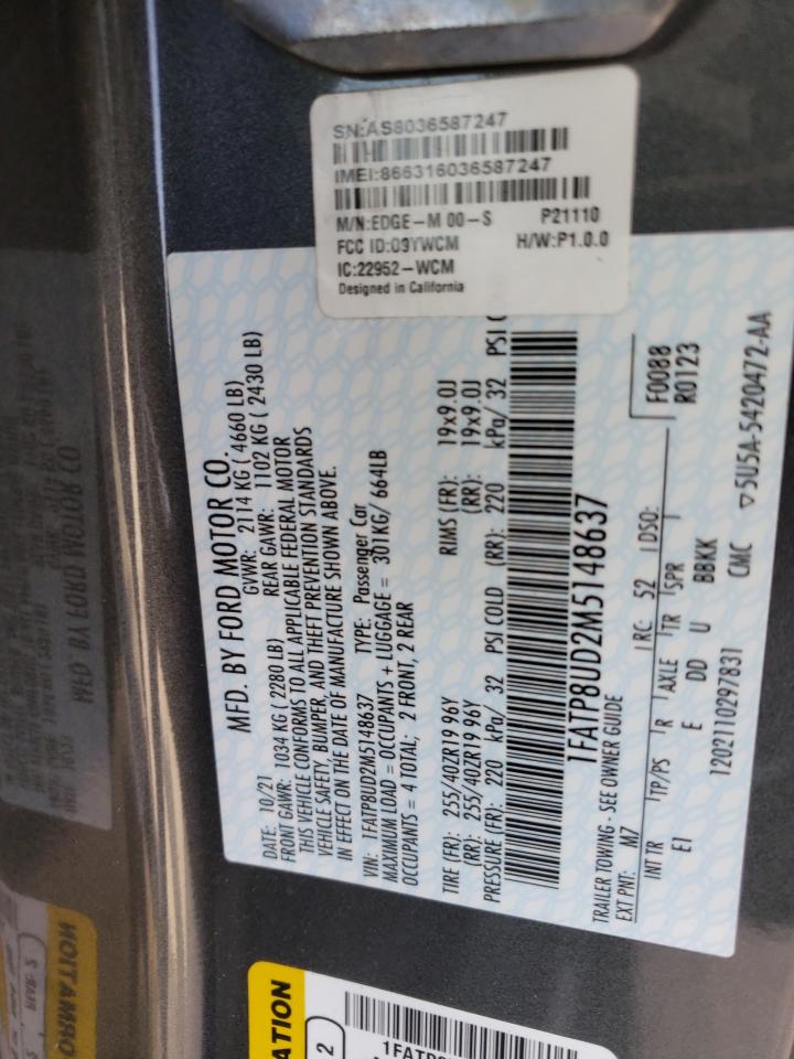 2021 Ford Mustang VIN: 1FATP8UD2M5148637 Lot: 45671024