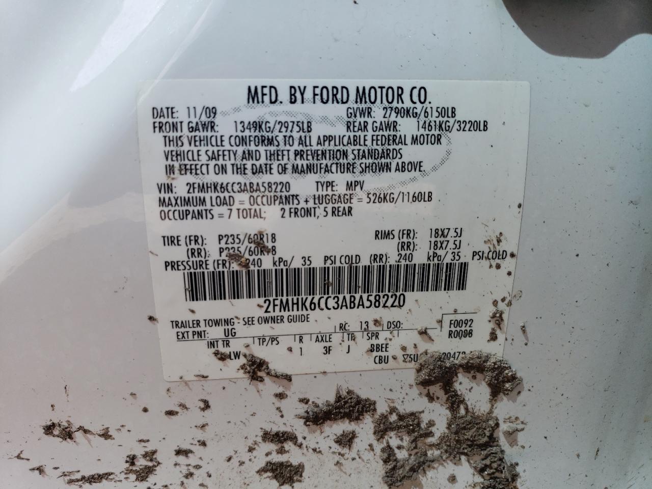 2010 Ford Flex Sel VIN: 2FMHK6CC3ABA58220 Lot: 46111594