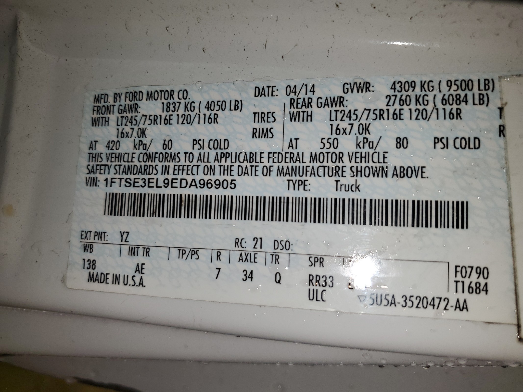 1FTSE3EL9EDA96905 2014 Ford Econoline E350 Super Duty Van