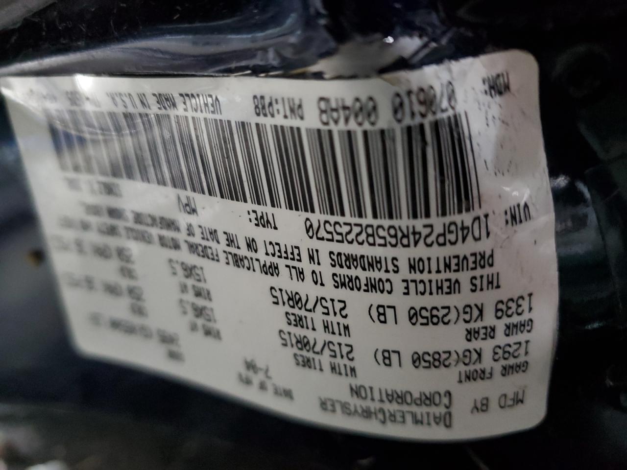 2005 Dodge Grand Caravan Se VIN: 1D4GP24R65B225570 Lot: 87389614