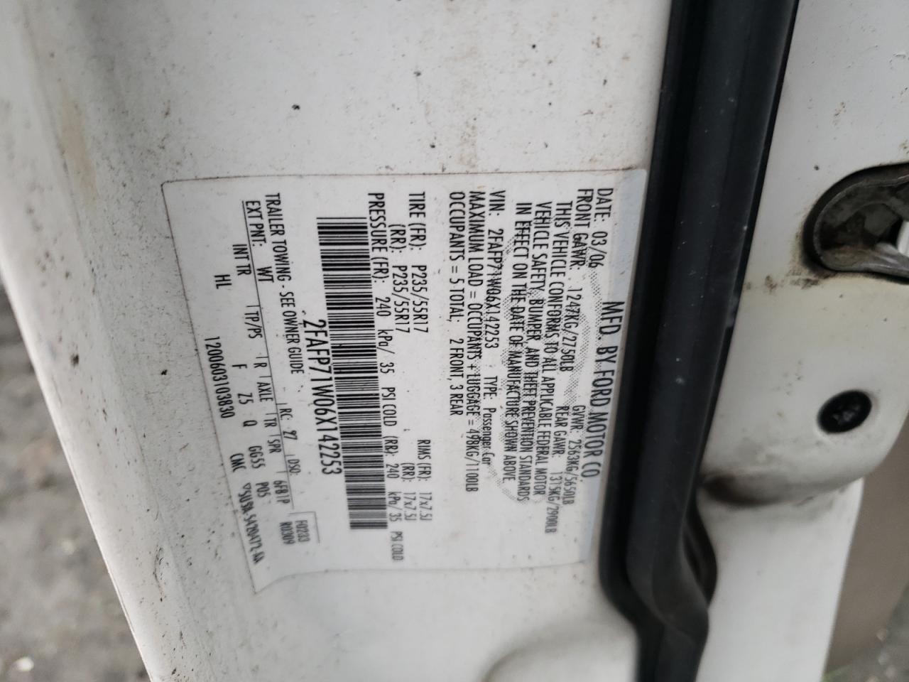 2006 Ford Crown Victoria Police Interceptor VIN: 2FAFP71W06X142253 Lot: 44893964