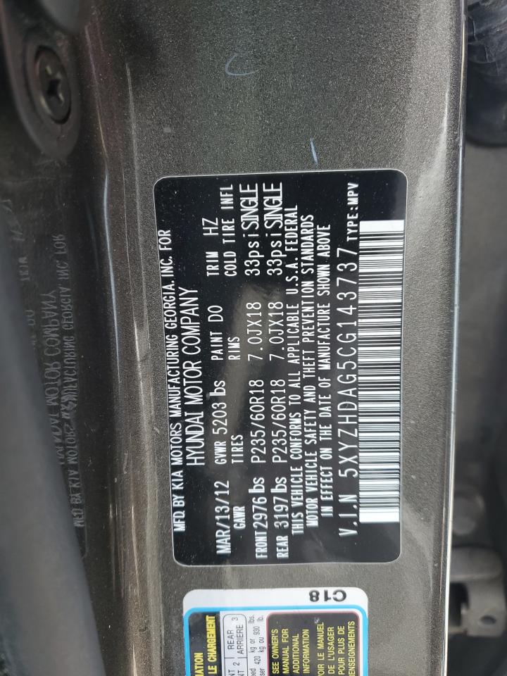 2012 Hyundai Santa Fe Se VIN: 5XYZHDAG5CG143737 Lot: 79979253