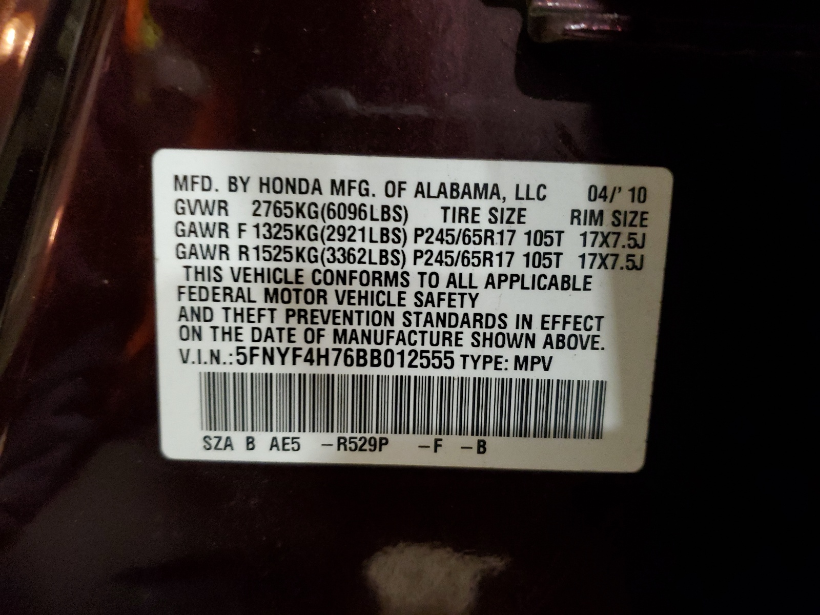 5FNYF4H76BB012555 2011 Honda Pilot Exln